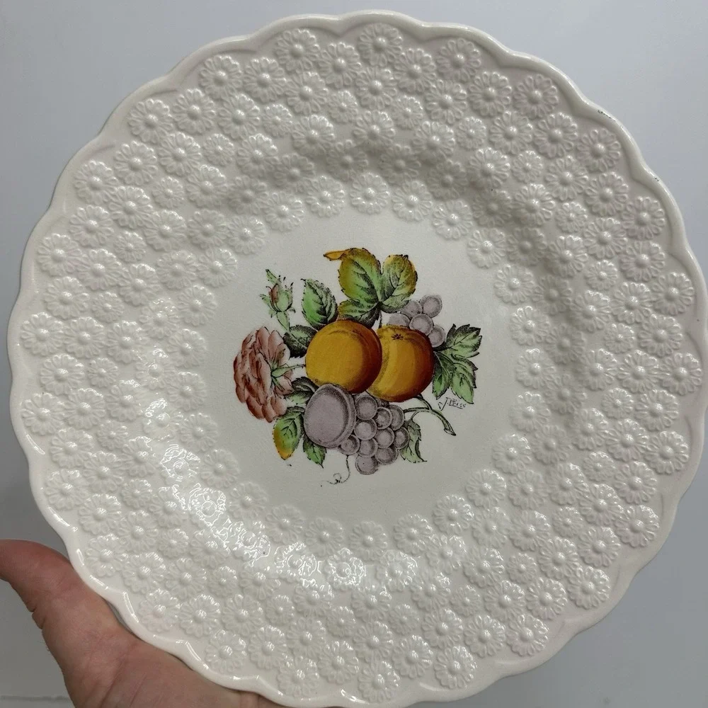 Set/2 Copeland Spode Alden J Price Embossed Daisy Border Fruit Flower #12 Plates